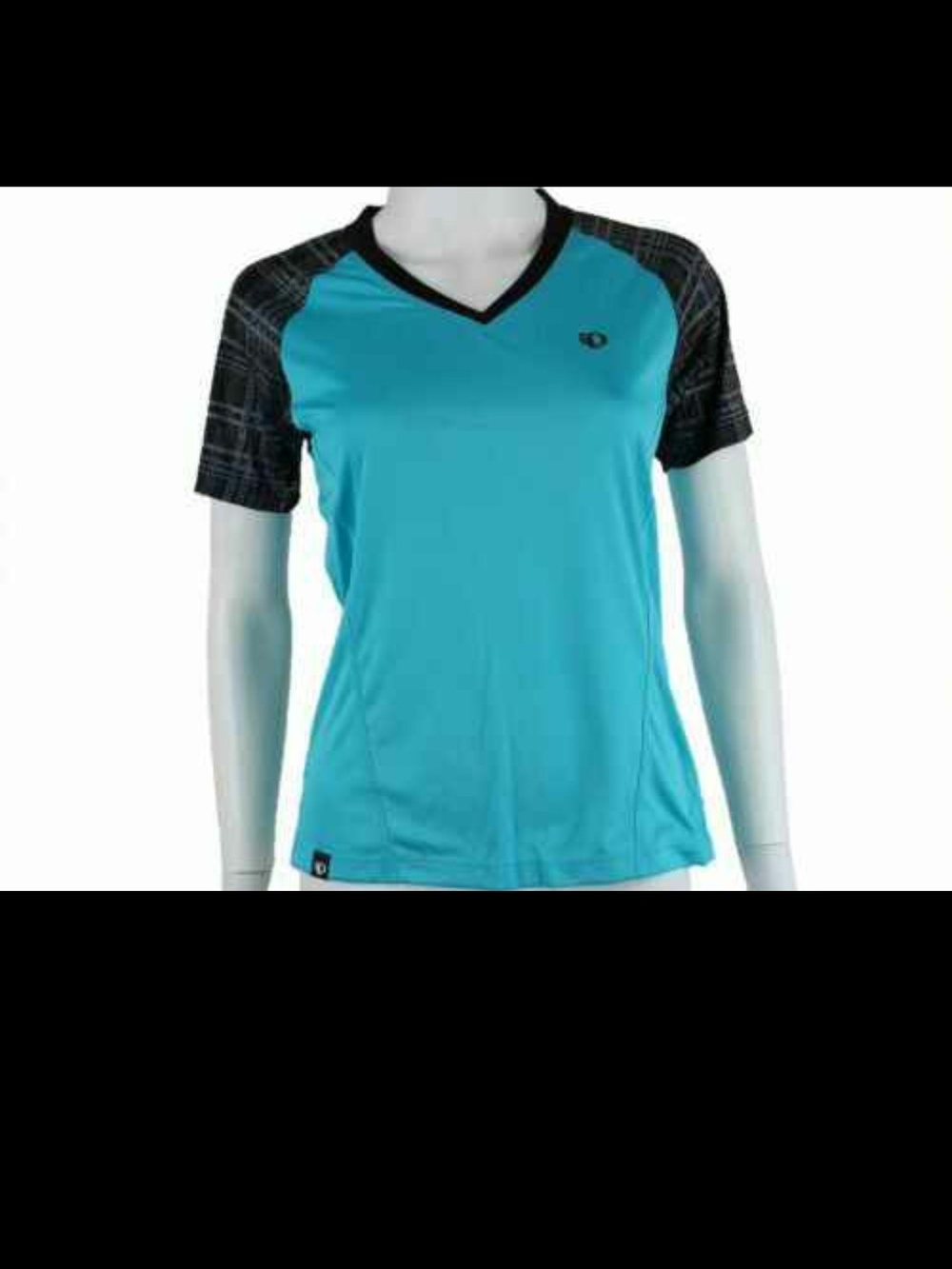 Pearl Izumi Women’s Teal V-Neck Athletic Top with Black Patterned Sleeves